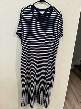 Time and Tru Navy and White Striped Maxi Dress